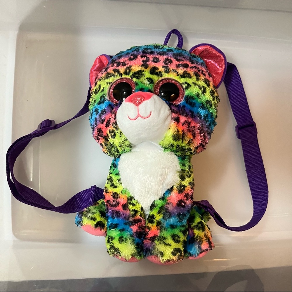 Ty Rainbow Leopard Design Plush Backpack Bag